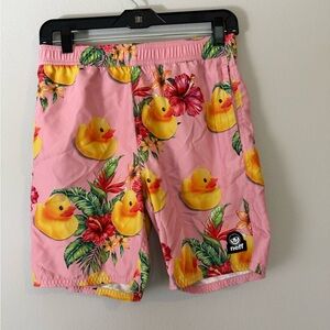 Neff Swim Trunks Unlined Boys Size large Pink Rubber Ducky Graphic Pockets